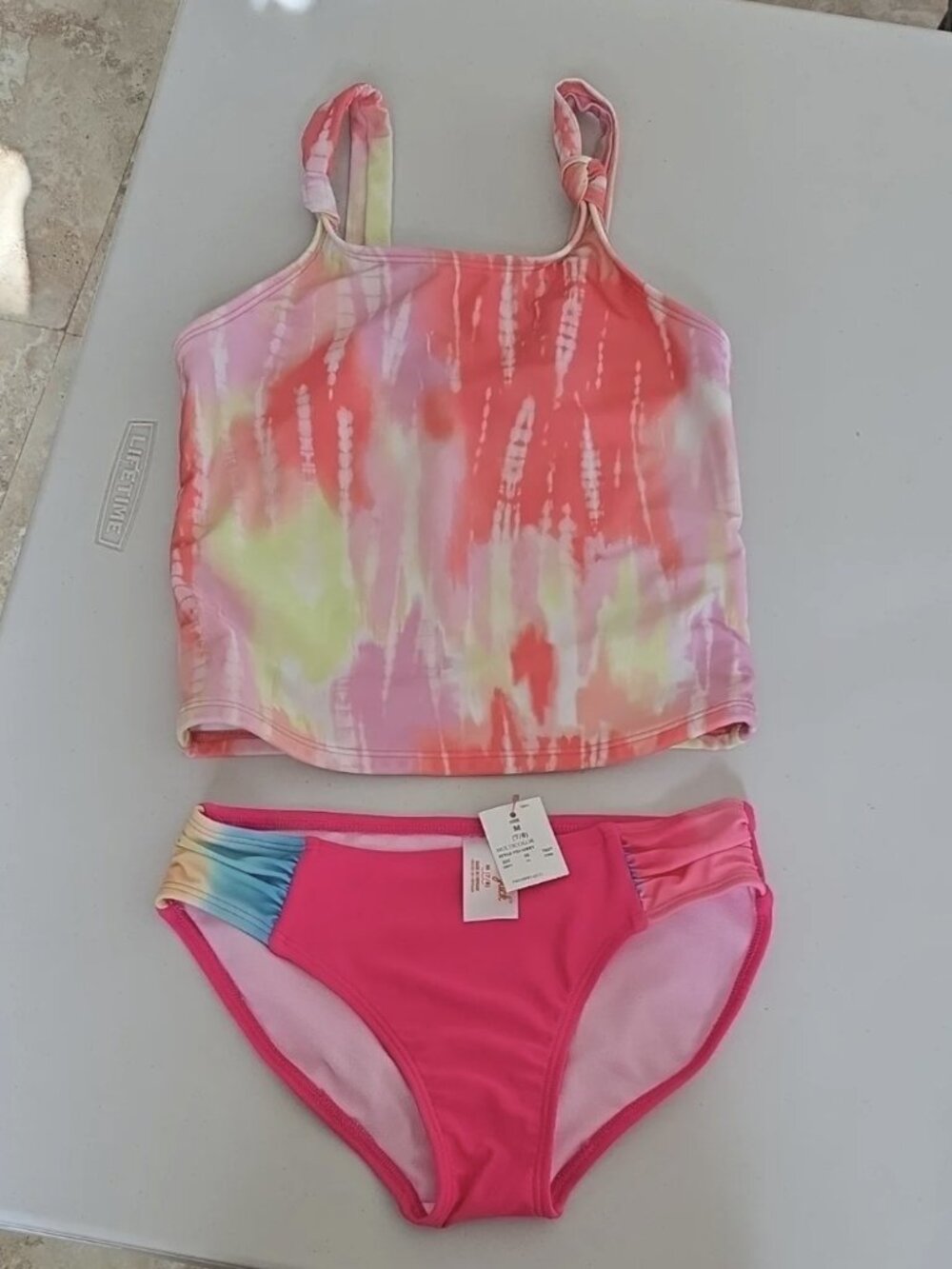 Girls Neon Pink Tie-Dye Swim Suit Set